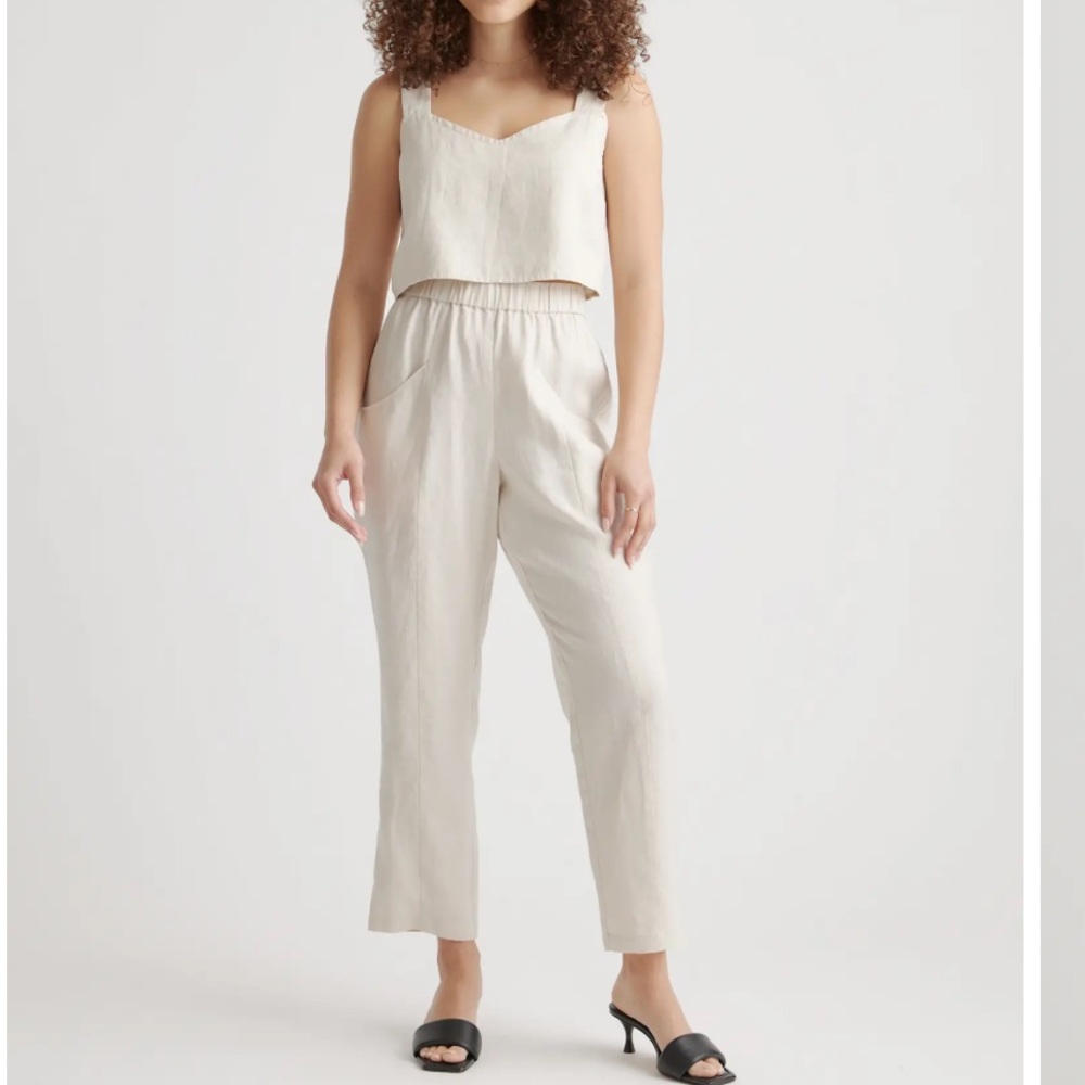 Quince 100% European Linen Tapered Ankle Pants In Sand Size Large NEW NWT - Picture 1 of 9